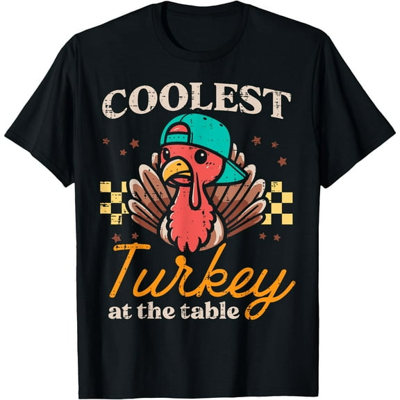Thanksgiving Coolest Turkey At Table Boys Kids Toddler Youth T-Shirt