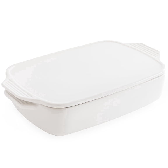 Open Box Chef Pomodoro Casserole Dish 15.50 11.8", White Ceramic Baking Dishes for Oven, Deep Ceramic Casserole, Elegant Baking Dish with Lid