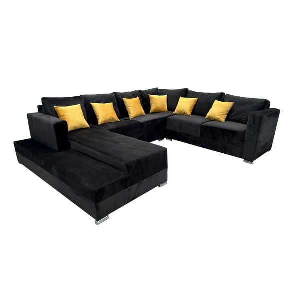 Sala esquinera Corbel 200x315x255 cm 4 salas en 1 Terciopelo Negro EL BAZAR STORE Corbel/Moderno/Esquinera