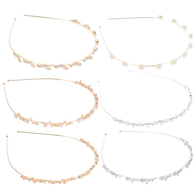 Miangastore Rhinestone Headbands Crystal Flower Faux Pearl 6Pcs 12x9In