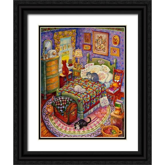 Bell, Bill 12x14 Black Ornate Wood Framed with Double Matting Museum Art Print Titled - More Bedroom Cats