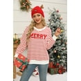 thumbnail image 5 of VILOVE Women Christmas Sweatshirt Striped Glitter Patch Merry Christmas Letter Print Sweater Embroidered Pullover Top, 5 of 10