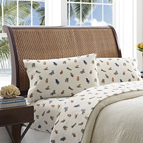 Tommy Bahama - King Sheets, Cotton Percale Bedding Set, Crisp & Cool, Stylish Home Decor (Beach Chairs Multi, King)
