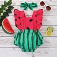 thumbnail image 3 of Fortune Barboteuse à Imprimé Melon D\'eau pour Bébés Filles 0-24M, Col Carré, Manches Volantes, Bandeau, 3 of 9