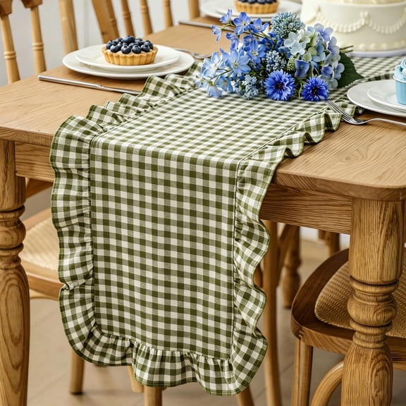 COM1950s Ruffled Scalloped Table Runner, Washable Long Strip Mat, Elegant Home Decor for Coffee Table, Dining Table, and TV Cabinet