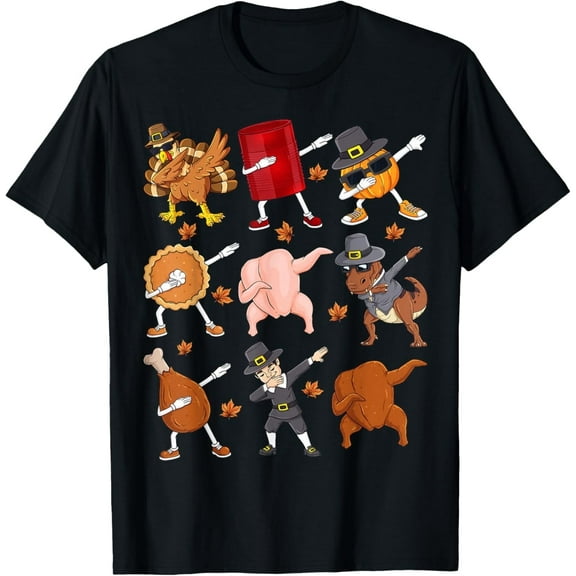 Dabbing Turkey T Rex Pilgrim Thanksgiving Boys Funny Dab T-Shirt