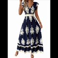 thumbnail image 1 of Vestidos de Verano para Mujer 2025, Informales, con Mangas con Volantes, Estilo Bohemio, para Playa, Azul Marino, Talla XL, 1 of 6