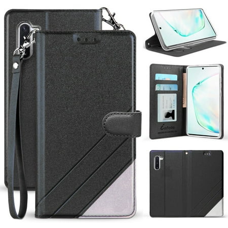 Galaxy Note 10 Case, Infolio Wallet Cover with Credit Card ID Slot, View Stand [Bonus Wrist Strap Lanyard] for Samsung Galaxy Note 10 Phone (SM-N970,