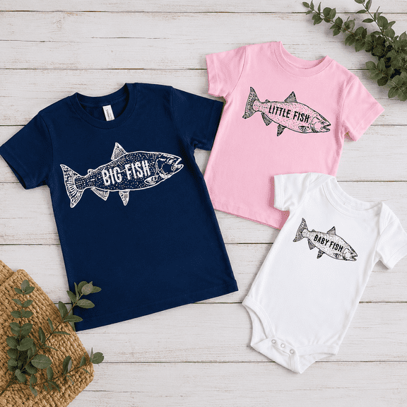 Big Fish Little Fish Baby Fish Matching Shirts, Fishing Family Matching Outfit, Dad Mom Baby Fishing Gift Set