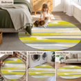 thumbnail image 5 of 5ft Round Rug, Yellow Gray Stripes Non-Skid Rubber Backing Large Area Rugs - Living Room Bedroom Home Office, Watercolor Modern Abstract Minimalist Indoor Floor Mat Carpets Washable Rug, 5 of 9