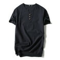 thumbnail image 1 of MAWCLOS Mens Tees Cotton Linen Tops Solid Color T Shirt Casual Beach Retro Style Pullover Black-3 3XL, 1 of 2