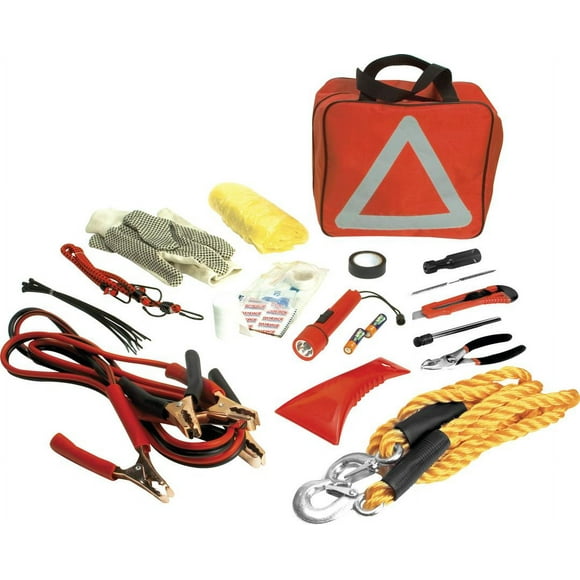 Performance Tool Kit d'Urgence Câbles de Saut, Corde de Remorquage de 2 Tonnes, Lampe de Poche, Pinces et Plus Triangle Réfléchissant Intégré