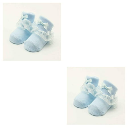 

2 Pair Girl Kids Newborn Infant Baby Socks Warm Lace Bowknot Non- for slip Cotton Cute Socks