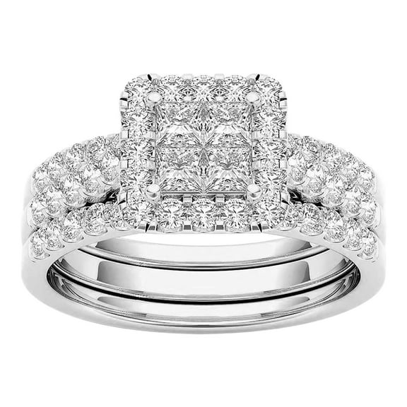Guodhu Vintage Princess CZ Cubic Zirconia Ring Band Set Silver Wedding Engagement Ring Sets for Women