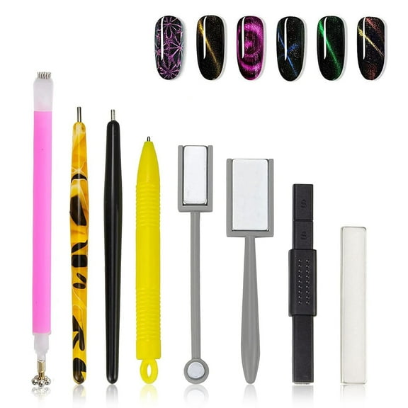 8PCS Nail Magnet Tool Set, Double-head Flower Design Nail Magnet Pens Magnet Stick 3D Magnetic Cat Eye Gel Polish Nail Art, for DIY 3d Magnetic, Salon, Studio or Home
