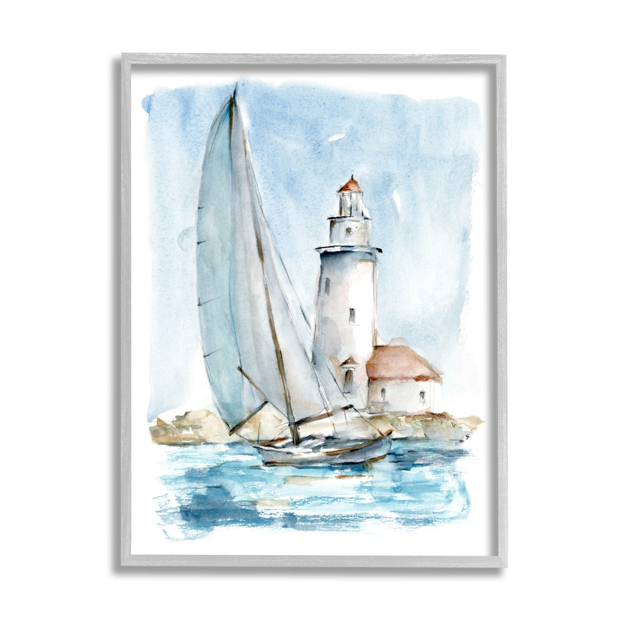Stupell Industries Lighthouse Tower Beacon Sea Sail Boat Nautical Outdoors,11 x 14, Design by Ethan Harper