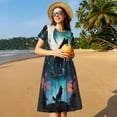 thumbnail image 4 of Uemuo Artistic Moon Valley Wolf Print Womens Summer Dress Casual Swing Short Sleeve Sundresses Beach A-line Shift Dress, 4 of 6
