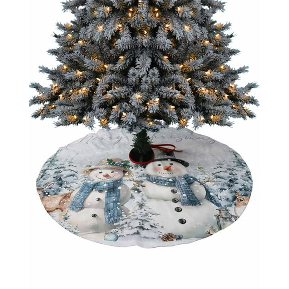 Blue Snowman Christmas Christmas Tree Skirt 48 Inches Large Christmas Skirt Tree, Xmas Tree Elk Snowflake Tree Skirt Christmas Decorations for Fireplace Party Holidays Indoor Outdoor