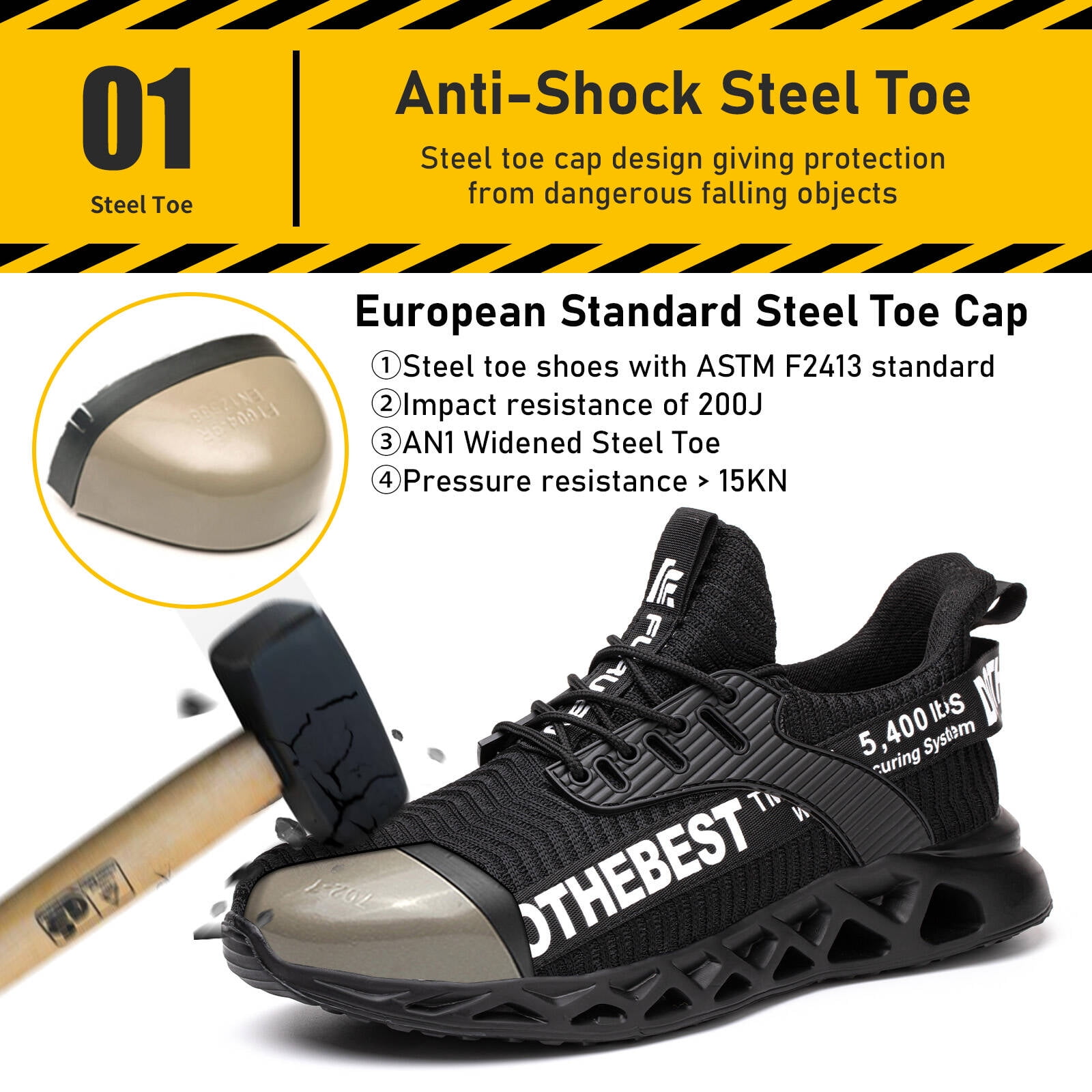 FURUAIN Safety Shoes Mens Lightweight Steel Toe Cap Work Boots Sneakers Shoes Furuian Safety Trainers, Steel Toe Cap, Lightweight  main image 4