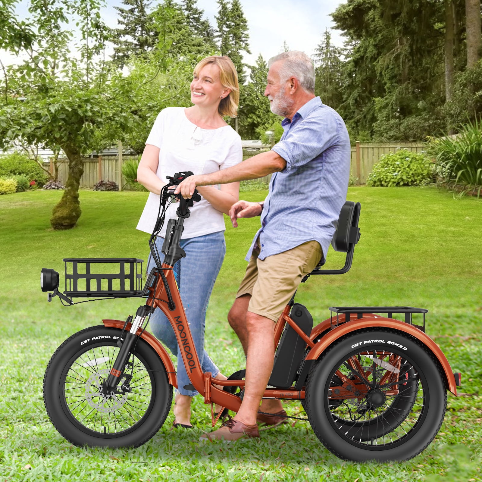 Lilypelle Electric Tricycle for Adults,Peak 1500W 48V Folding E-Mountain bike , 20" 6 Speed 3 Wheels Unisex Electric Bicycle with Front & Rear Basket, Removable 20AH Battery, LED light