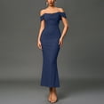 thumbnail image 2 of KHONTS Off the Shoulder Maxi Dress for Women Corset Ruched Bodycon Formal Wedding Guest Dresses Blue L, 2 of 9