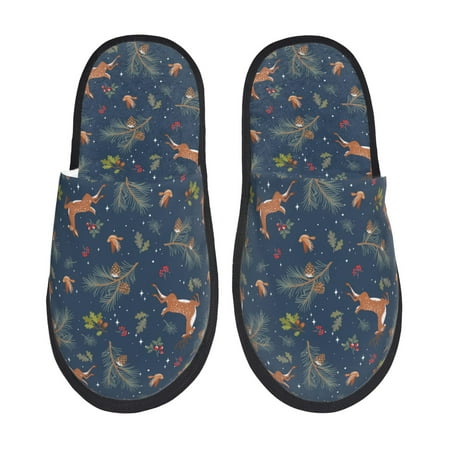 Balery Cartoon Deers Slient Indoor Furry Fleece Comfort House Shoes Soft Non-Slip Home Shoes Cotton slippers House Slippers-- Large