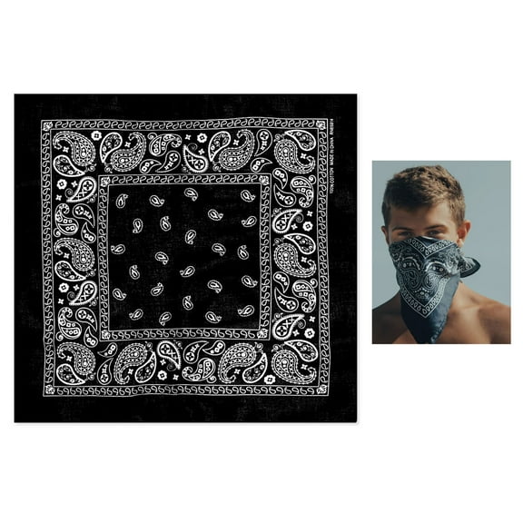 1 Black Bandana Scarves Paisley Face Head Cover Wrap Gaiter Scarf 100% Cotton