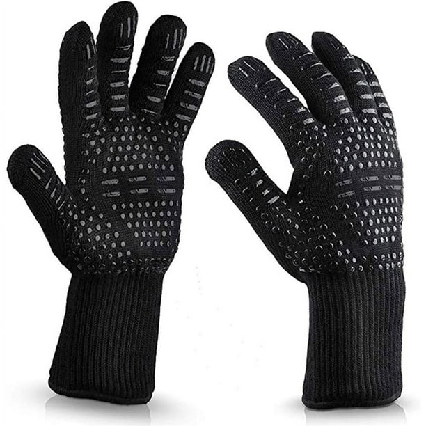 Gants pour four silicone, 10 paires, thermorésistant, maniques grillade  antidérapants, doublure intérieure coton, noir