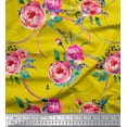 thumbnail image 1 of Soimoi Yellow Poly Georgette Fabric Leaves & Ranunculus Floral Fabric Prints By Yard 52 Inch Wide, 1 of 3