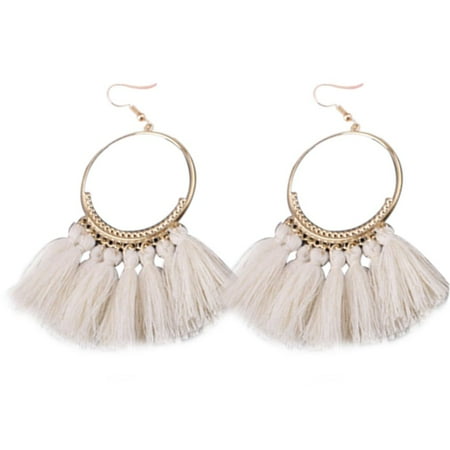 Lapis White Earrings - 1 Pair Women Ethnic Bohemia Drop Dangle Long Rope Fringe Earings Girl Tassel Earrings Lady Fashion Bohe Jewelry