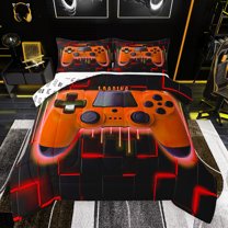 Feelyou Orange Game Controller Bedding Comforter Set for Kids, Futuristic Honeycomb Twin Comforter Sets, Gaming Gamer Gamepad Reversible Bedding Set, Lightweight Room Decor, 2pcs
