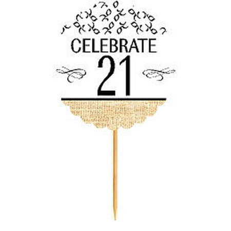 21st Birthday / Anniversary Novelty Burlap Cupcake Decoration Picks