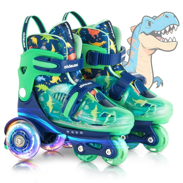 Patins à Roulettes pour Enfants pour Débutants - ZOOBLISS Patins à Roulettes pour Tout-Petits pour Garçons de 3 à 7 Ans avec Roues Lumineuses et 4 Tailles Ajustables, Patins d'Entraînement à Trois Roues pour Enfants (Din