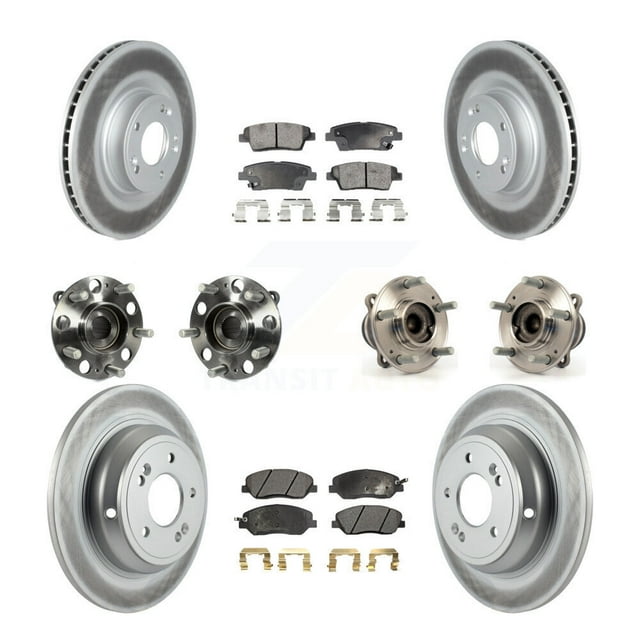 Transit Auto Front Rear Hub Bearings Assembly Coated Disc Brake Rotors and Semi-Metallic Pads Kit (10Pc) for Car Hyundai Genesis 3.8L - Left Right Side (Driver Passenger) KBB-116874