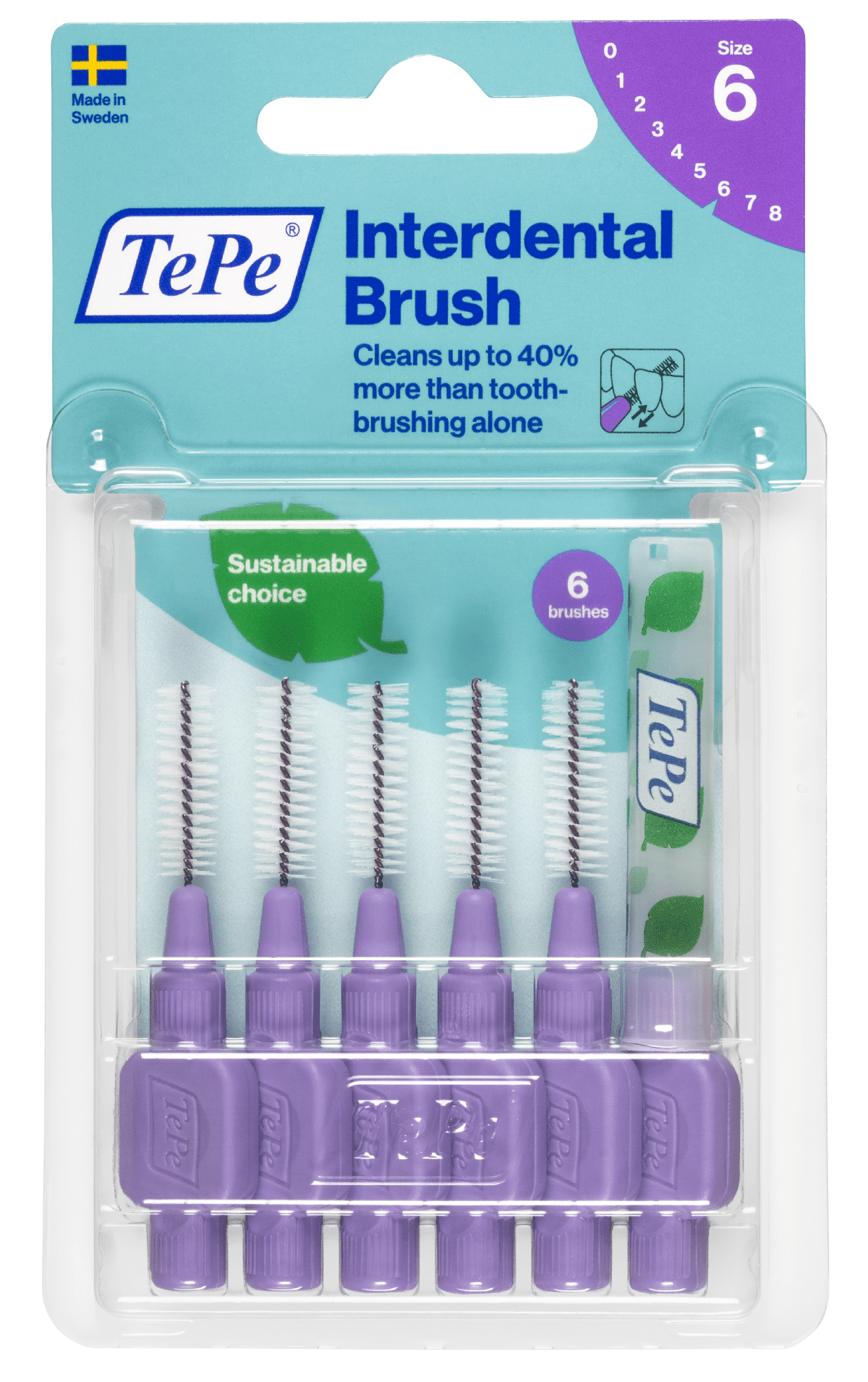 TEPE Interdental Brush Original Cleaners - Dental Brushes Between Teeth 6 Pack, Purple 1.1mm