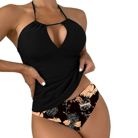 Ploknplq Women s Two-piece Swimsuit Women Print Bikini Set Push Up Padded Bra Swimsuit Bathing Swimwear Summer Swimwear Black S