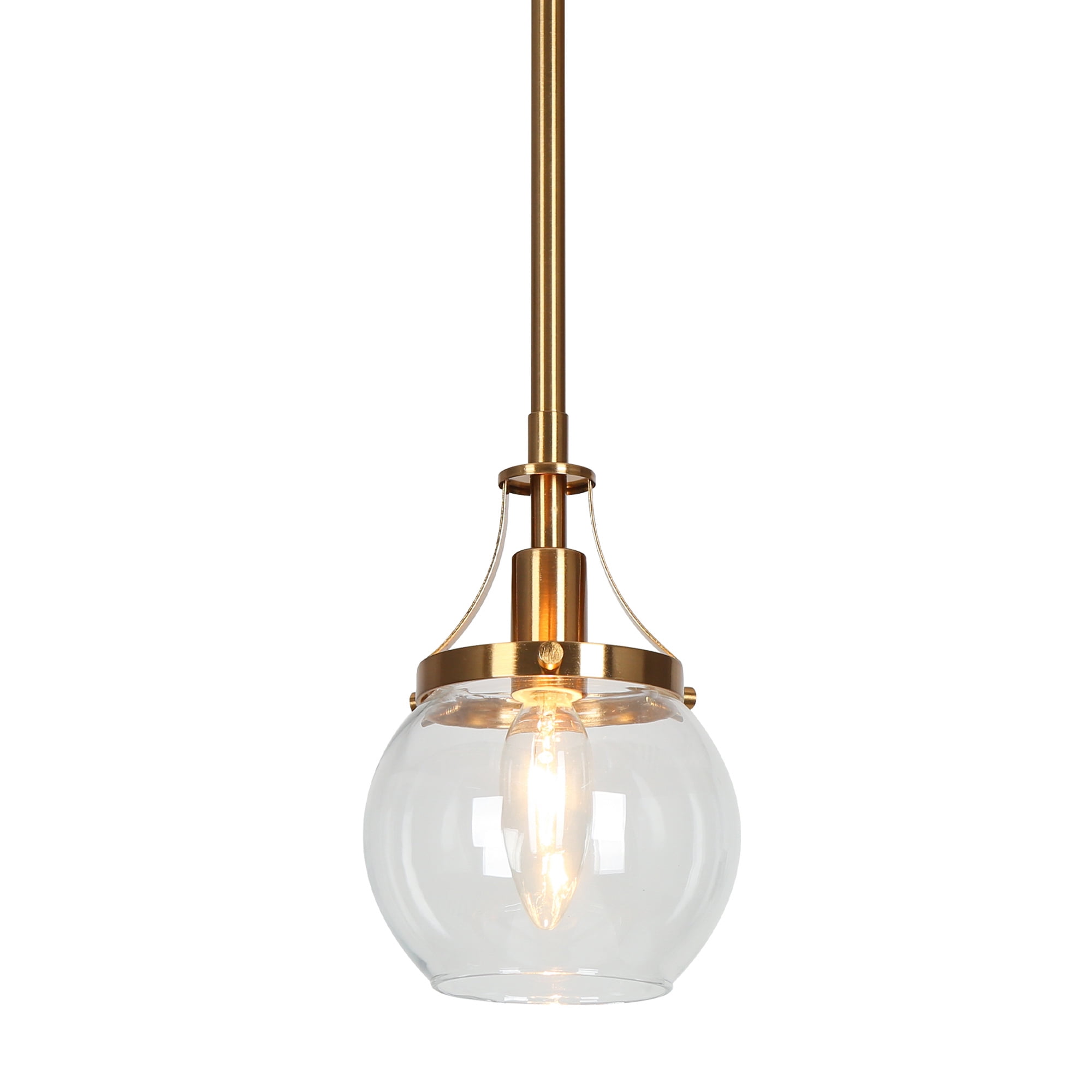 LNC Capensis Polished Gold Modern Clear Glass Globe LED Mini Hanging Pendant Light