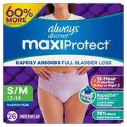 Always Discreet Adult Diapers for Women, MaxiProtect, Incontinence Underwear, Maximum Plus Absorbency, Size S/M, 26 Count