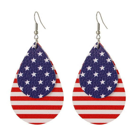 Patriotic Earrings for Women - 4th of July American Flag Dangle Earrings, PU Leather Red White Blue USA Themed Jewelry, for Independence Day & Everyday Outfits