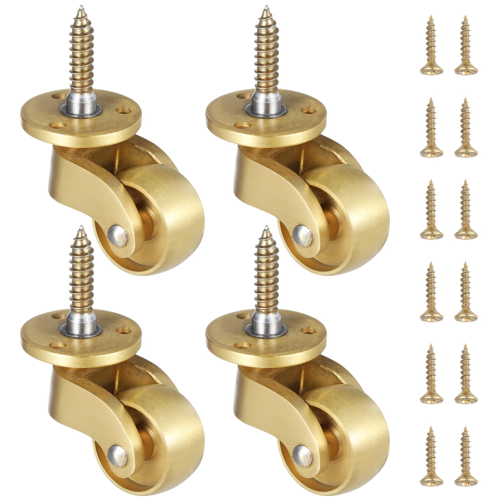 4 PCS Brass Universal Casters, Self-Tapping Stem Swivel Casters, Heavy Duty Metal Rolling Wheels 220 Lbs Load Bearing, 360 Degrees Rotation Movable Wheels for End Table Cabinet Chair Furniture