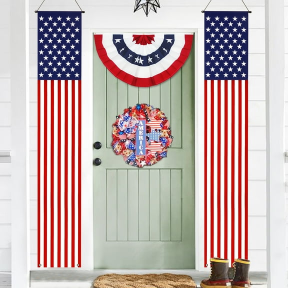 Anley American Flag Pull-Down Door Banners Porch Signs (2 Pieces) USA Flag Hanging Wall Banner - 12 in x 72 in
