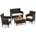 thumbnail image 2 of Costway 4 PCS Patio Wicker Sofa Set with Coffee Table Acacia Wood Armrests & Tabletop, 2 of 8