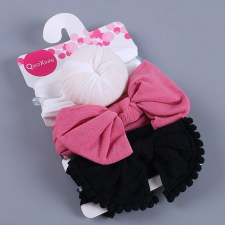 

KEVCHE 3Pcs Kids Solid Headband Girls Baby Elastic Bowknot Accessories Hairband Set