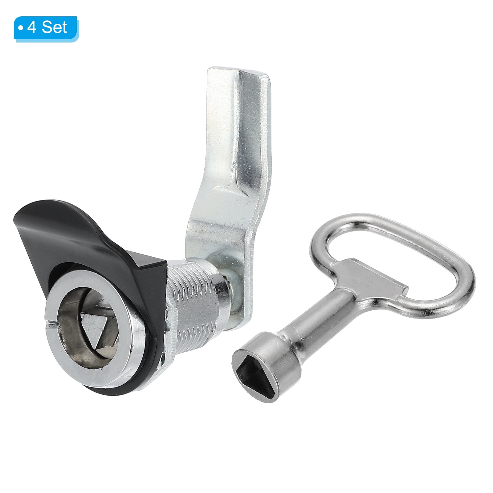 Uxcell 4pcs Triangle Cam Lock Chrome Plated Cabinet Lock 1-1/4" Cylinder Length with Small Keys