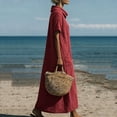 thumbnail image 6 of Smsaxvxz Women's Summer Dresses Fashion Crew Neck Short Sleeve Casual Solid Loose Maxi Beach Sundress Wine S, 6 of 9
