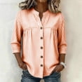 thumbnail image 6 of Sokhug Womens Cotton Linen Striped 3/4 Sleeve Stand Collar Button Down Breathable Casual Daily Tunic Blouse Tops, 6 of 7