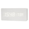 thumbnail image 1 of Reloj despertador digital con pantalla LED y termómetro de madera, funciona con pilas o con USB para dormitorio. blanco, 1 of 9
