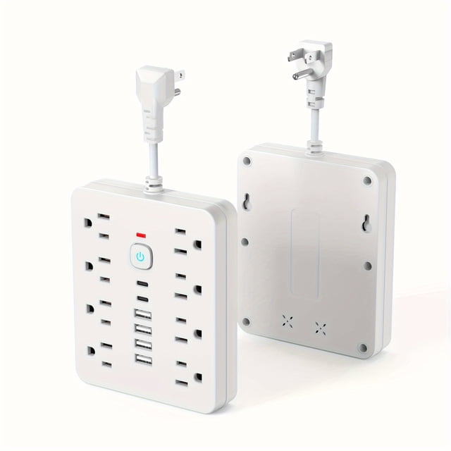 LEEYNEER 14-in-1 Power Strip with Surge Protection and One-Touch Control Switch - 4 Spacious AC Outlets with 6 USB Ports (including 2 Type-C) - Wall-Mountable Extension Cord for Office S