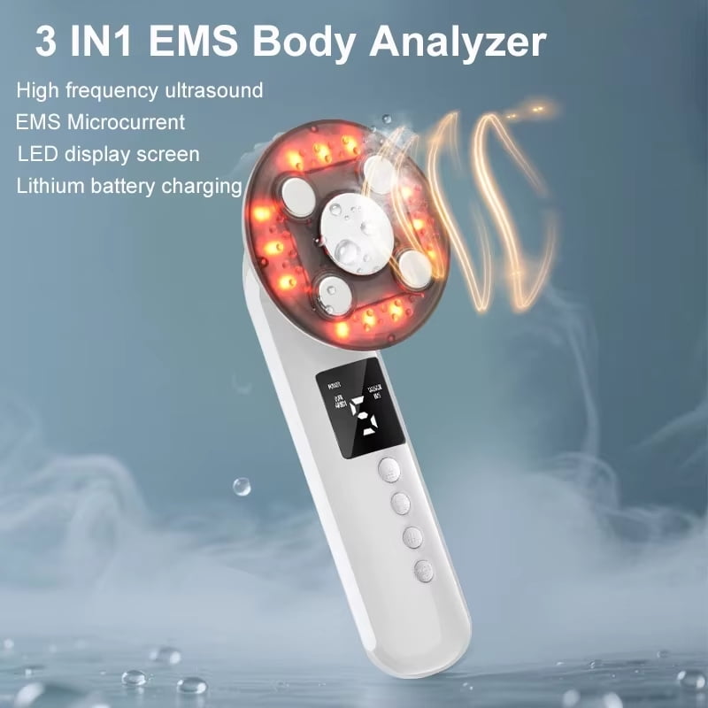 3-in-1 Ultrasonic & EMS Facial Body Massager – LED Light & Warming, Portable Handheld Home Spa Device