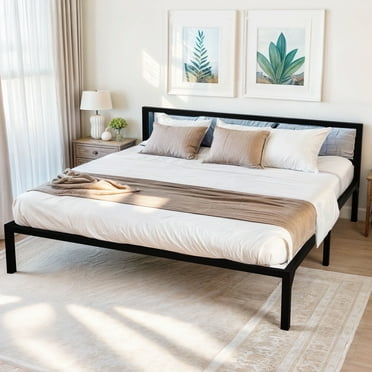 ModFusion – Black , Modern King Size Metal Bed Frame with Modern Headboard Easy-Assembly for Kids, 300 lbs Load Capacity，